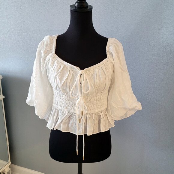 NWT Revolve MINKPINK WHITE NORAH TOP TIE FRONT - Picture 4 of 16